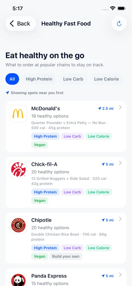 EvoFitCo healthy fast food screen