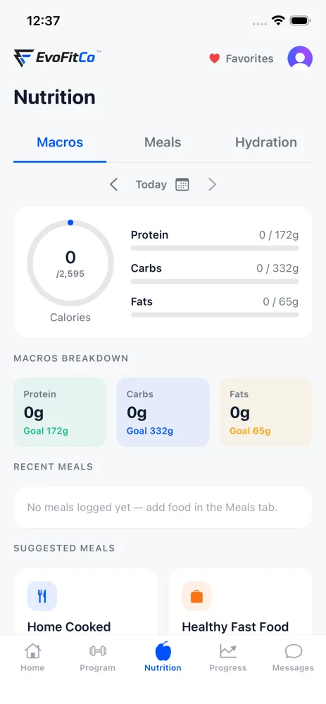 EvoFitCo Nutrition screen