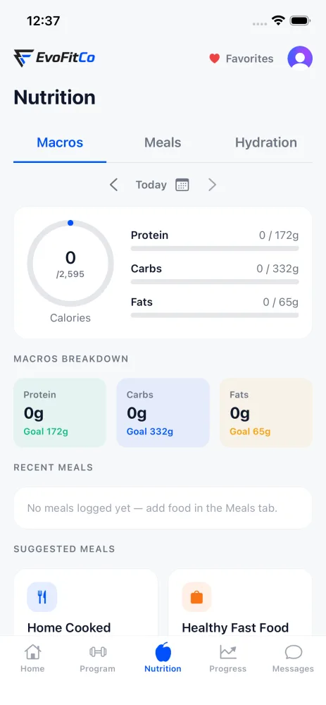 EvoFitCo Nutrition screen